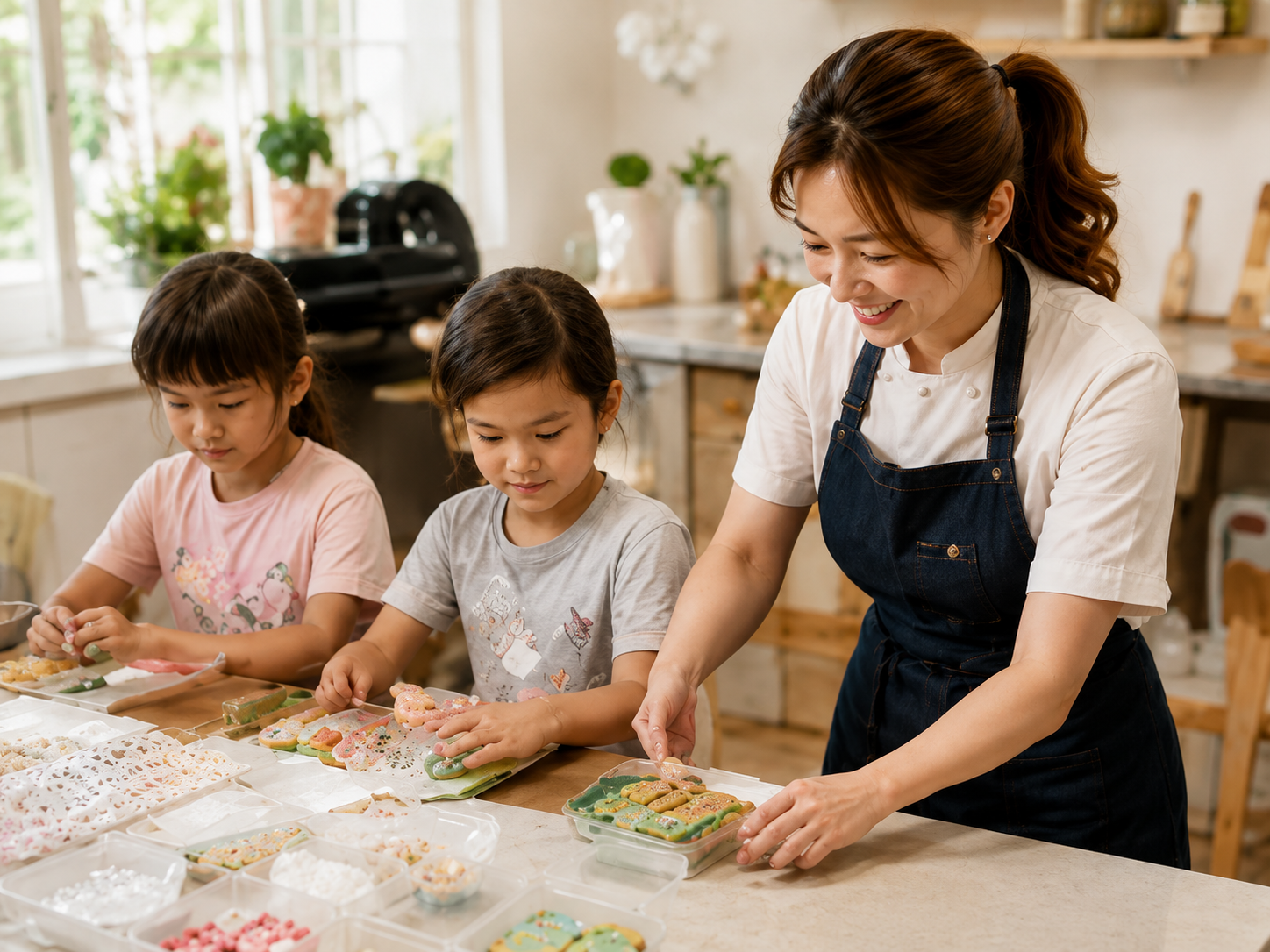 Children taking part in a creative cake workshop