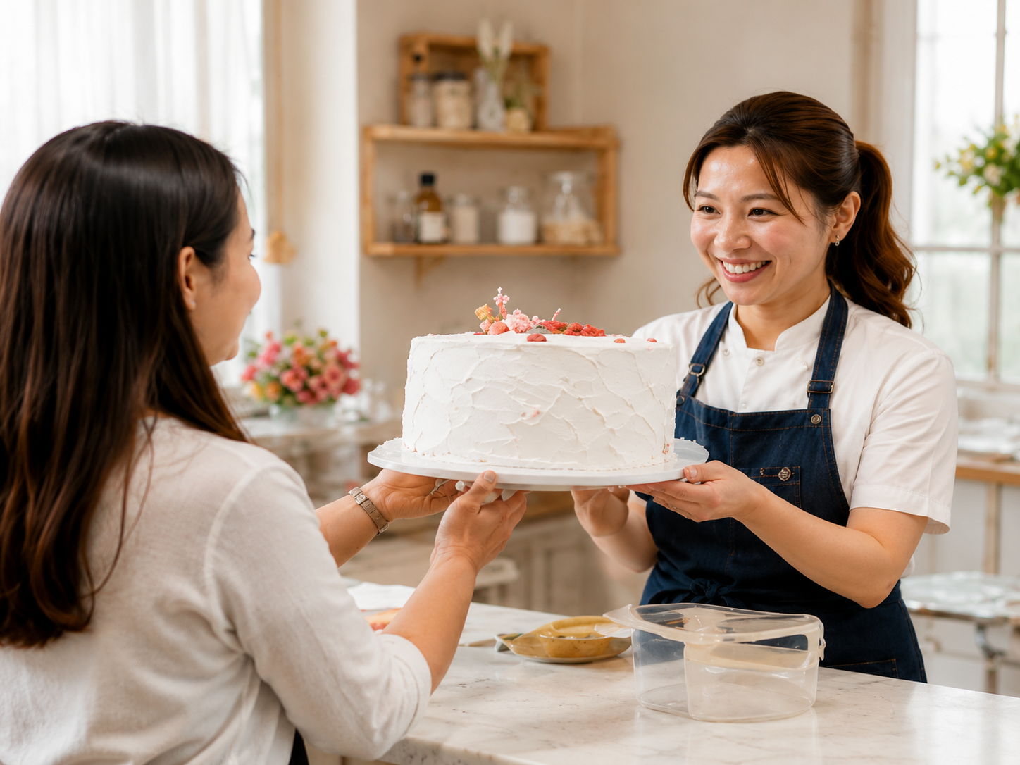 Cake designer working in her kitchen