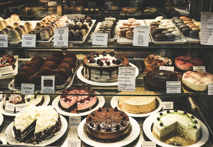 Display of decorated cupcakes
