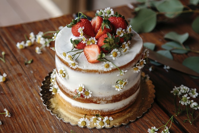 Strawberry-topped birthday cake